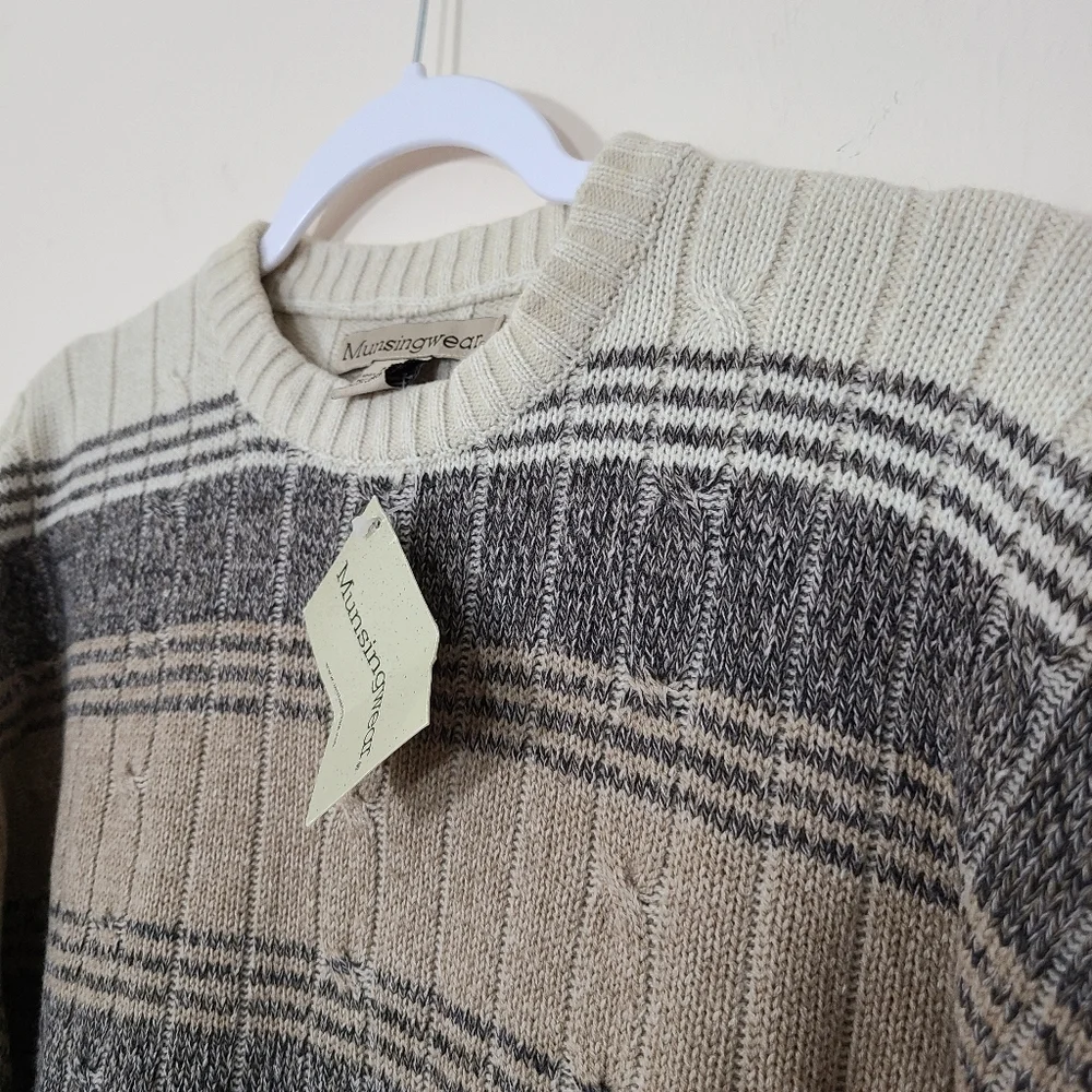 Munsingwear Vintage Mens M Striped Cable Knit Sweater Neutral Grandpacore NWT‎